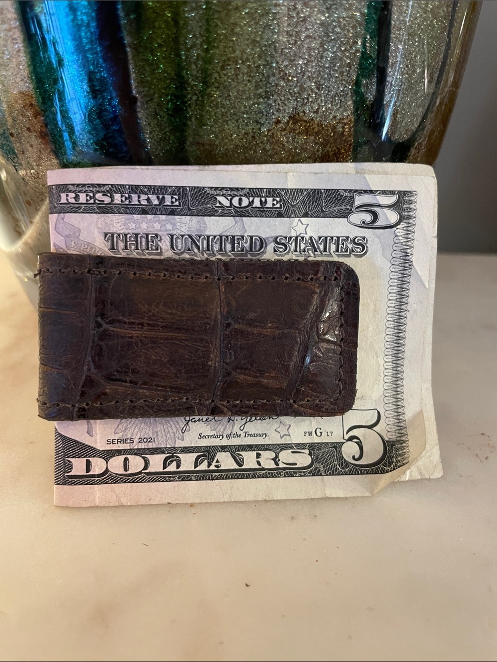 Genuine Alligator leather money clip